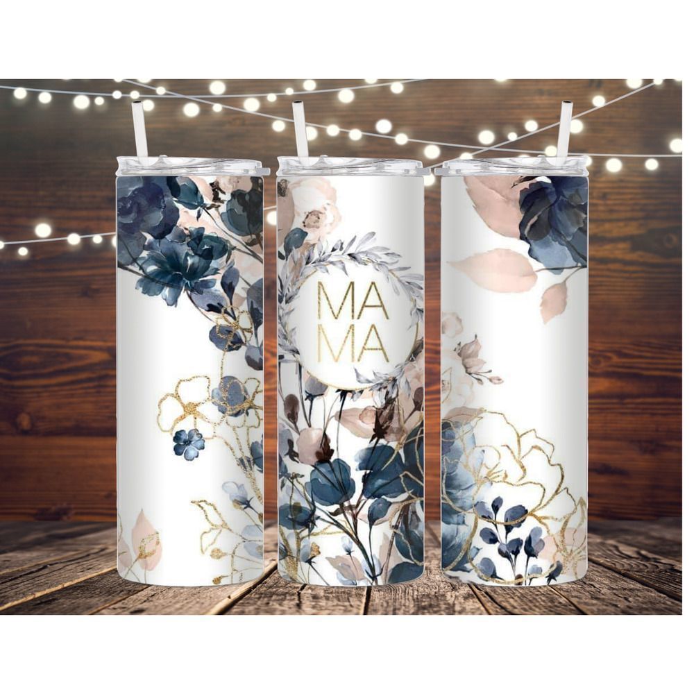 MAMA Tumbler, Dusty Rose and navy tumbler, floral tumbler, floral mama t…